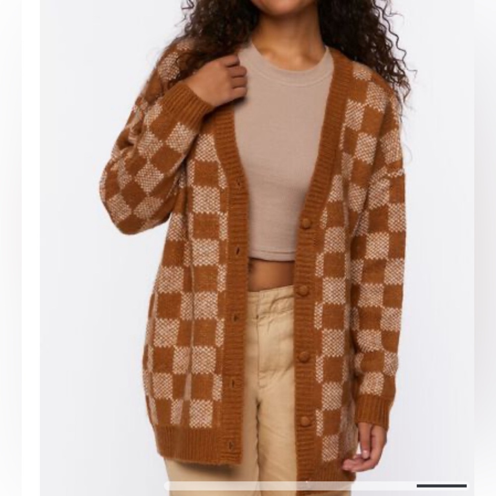 Checkered Cardigan Sweater